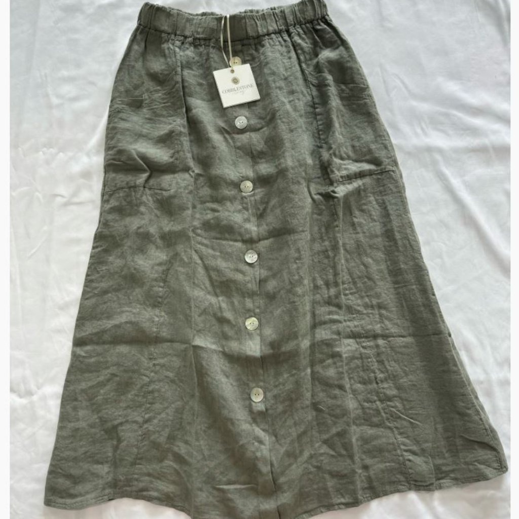 Cobblestone Living Andrea Linen Midi Skirt - Sage Green - L/Xl - New